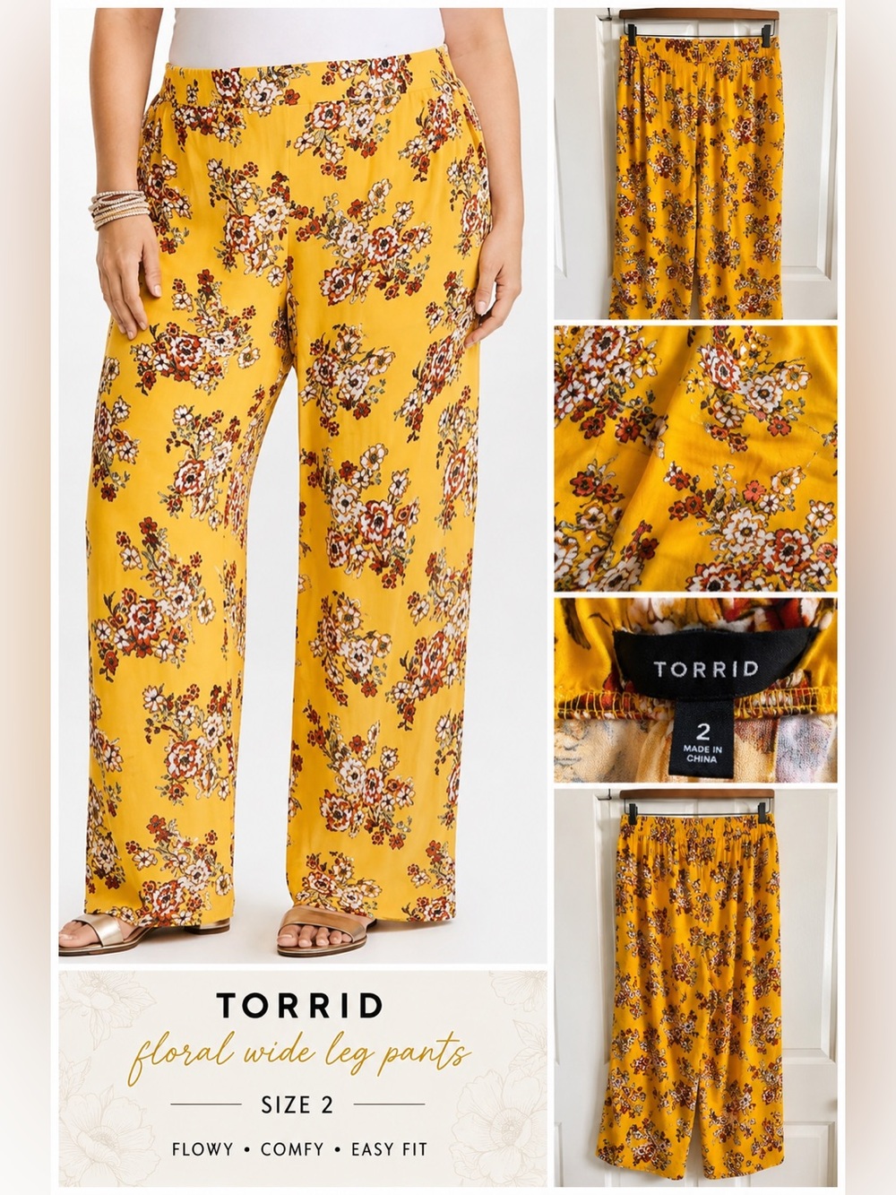 Torrid Yellow Floral Wide Leg Palazzo Lounge Pants Size 2 2X